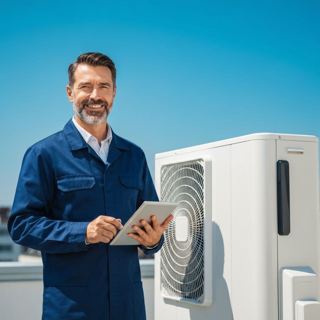 HVAC technician with tablet